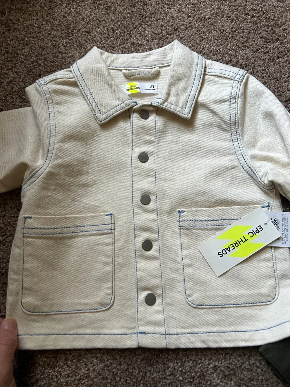 2t/24 months toddler bundle Cream jean Jacket with Olive Sherpa-Lined Coat Set
